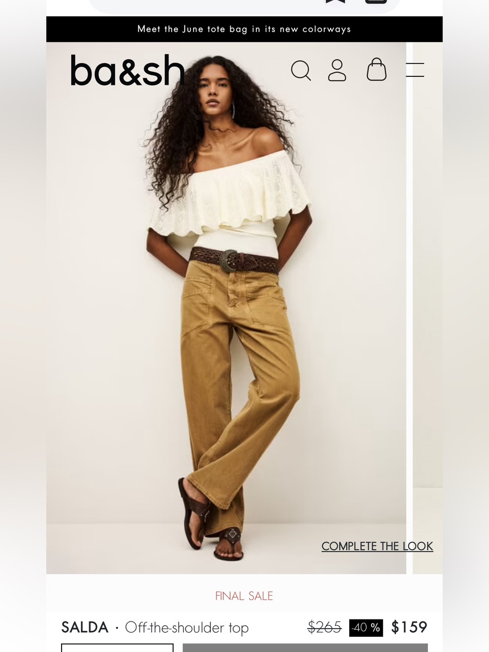 ba&sh Off-the-Shoulder Crop Top in Cream